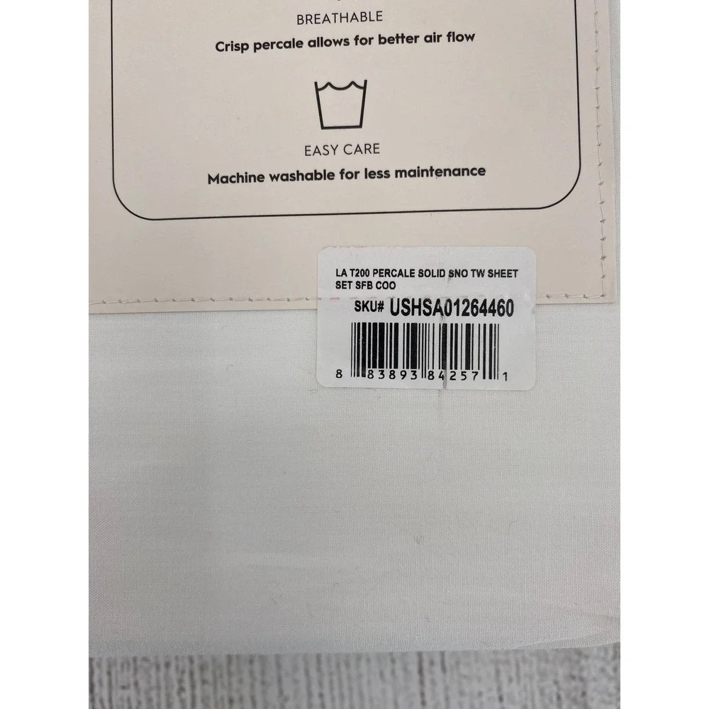 Laura Ashley Sheet Set Twin White Cotton Percale Solid 200TC Crisp Minimalist
